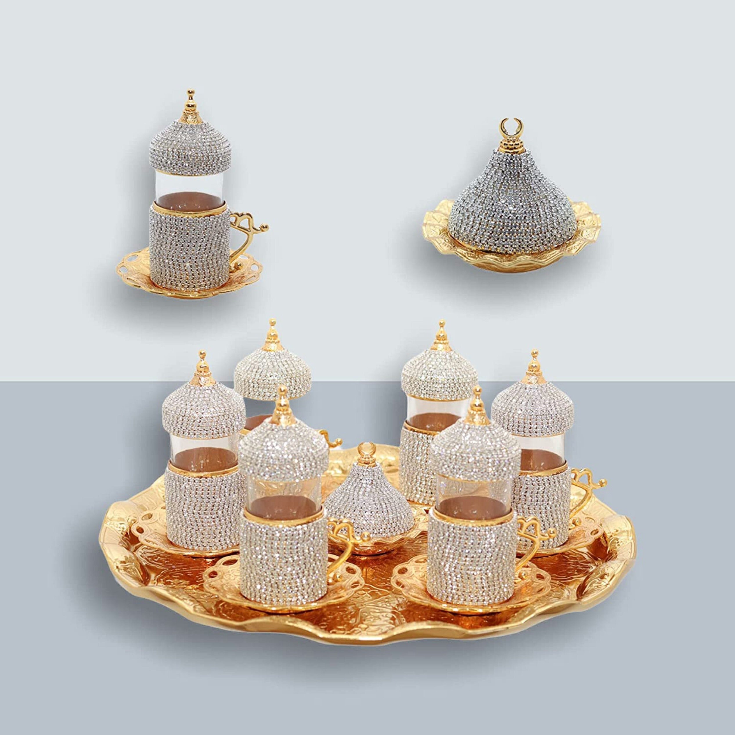 Sefa Turkish Tea Glass Set of 6, Turkish Tea Glasses with Holders