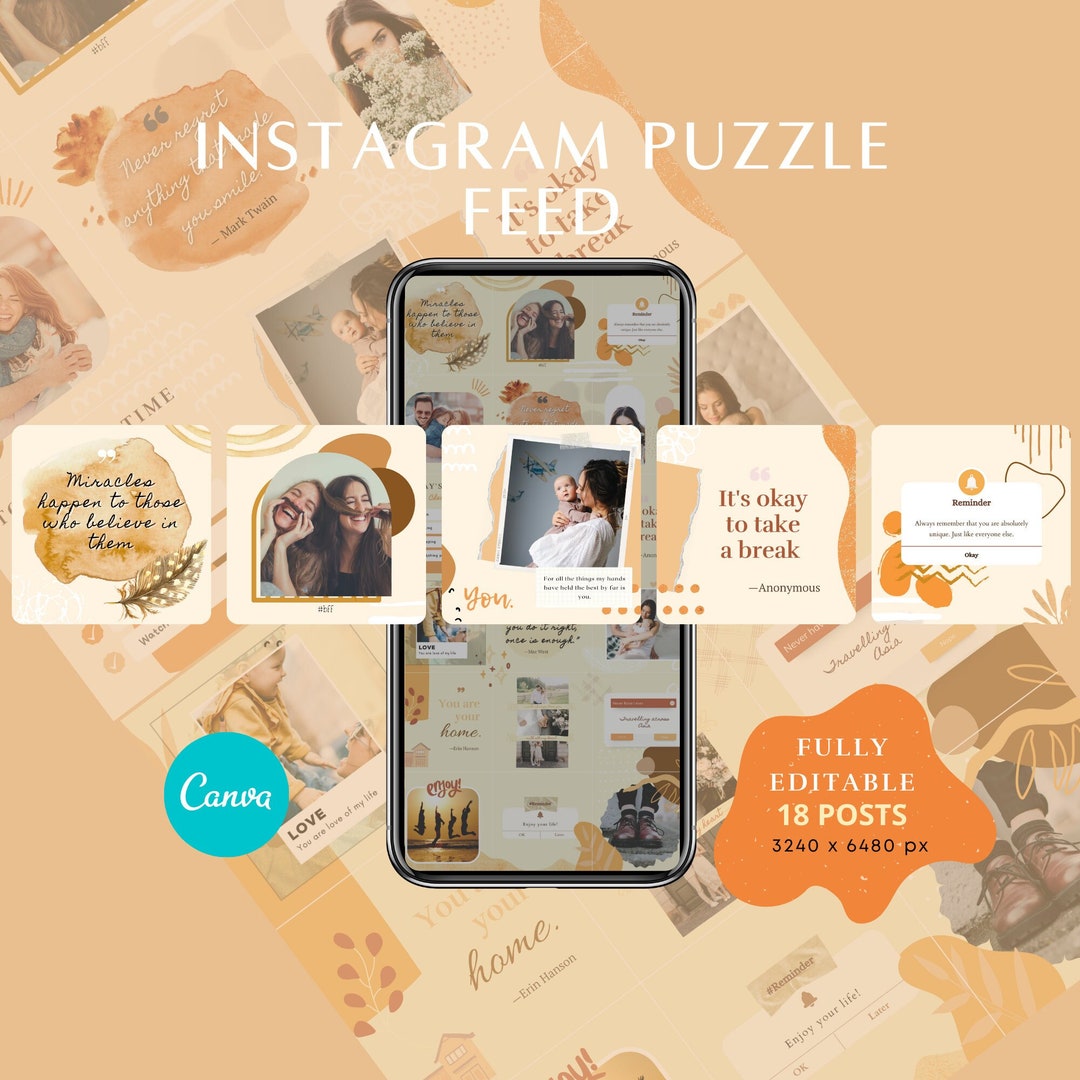 18 Editable Boho Instagram Puzzle Feed Canva Template | Booster ...