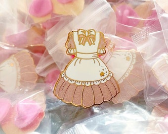 メイド服エナメルピン、ハードエナメルピン、かわいいピン、原宿ファッション、ロリータファッション、魔法少女、彼女へのピンクのギフト、パステルギフト
