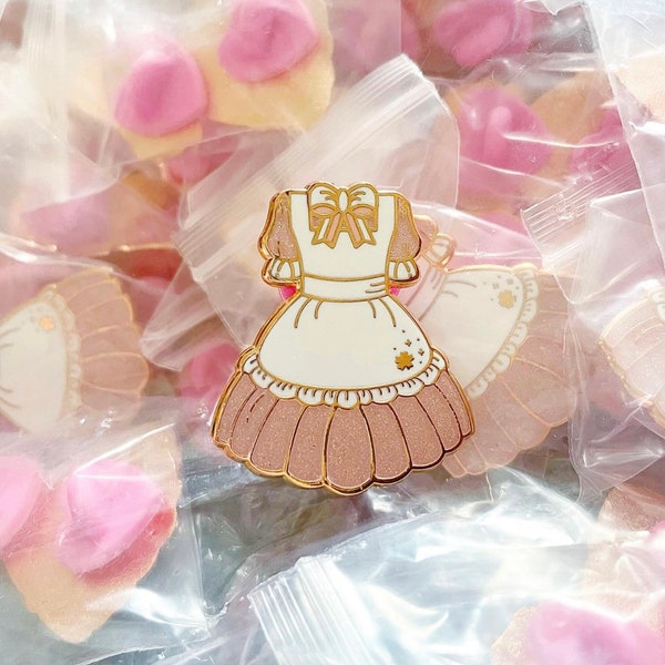 Pin de esmalte uniforme de sirvienta, pin de esmalte duro, pin Kawaii, moda Harajuku, moda lolita, chica mágica, regalos rosas para ella, regalos pastel