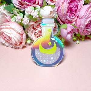 Sakura Moon Potion Bottle Holographic Sticker