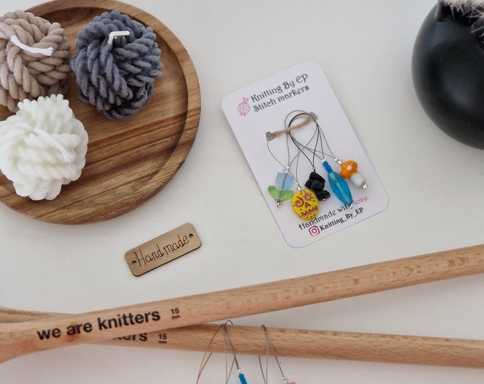 5 Handmade Stitch Markers - unique glass stitch markers for knitting & crochet