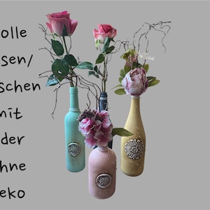 Creative bottles/vases with water drop optics with great ornaments, upcycling, great as a gift or decoration, with or without flower decoration