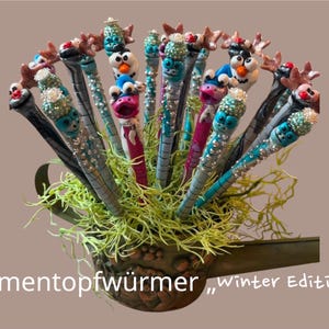 Blomkrukamask "Winter Edition", mask, figur, rolig, krukpåle, växtpåle, lämplig för utomhusbruk, fin dekoration för trädgården och krukor