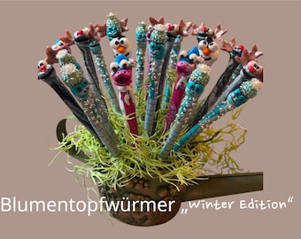 Flowerpot Worm "Winter Edition", worm, figurine, funny, pot stake, plant stake, suitable for outdoor use, great decoration for the garden and pots