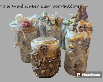 Tolle Windlichter oder Vorratsdosen mit Frühlingsdeko, Upcycling, schönes Geschenk oder Dekoration, teilweise mit Beleuchtung (Timerfunkt.)