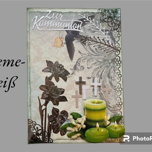 Besondere Kommunionskarten, Karten zur Kommunion, Kirche, Geldgeschenk, Gutscheingeschenk, vintage Design, 21 cm x 14,8 cm