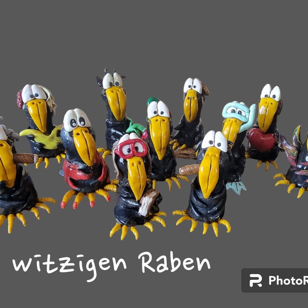 Witzige Raben aus Polymerclay in verschiedenen Varianten, Tierfigur, outdoor geeignet, einzigartige Deko oder tolles Geschenk