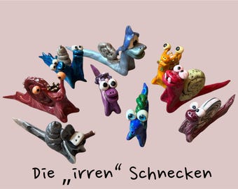 Funny, crazy snails, figure, garden figure for flowerpot, balcony, terrace or indoors as a brilliant eye-catcher, suitable for outdoor use, polymer clay