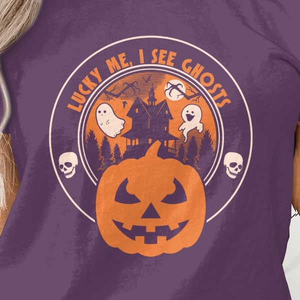 Lucky Me I See Ghosts T-Shirt, Pumpkin Patch Shirt, Halloween Shirt