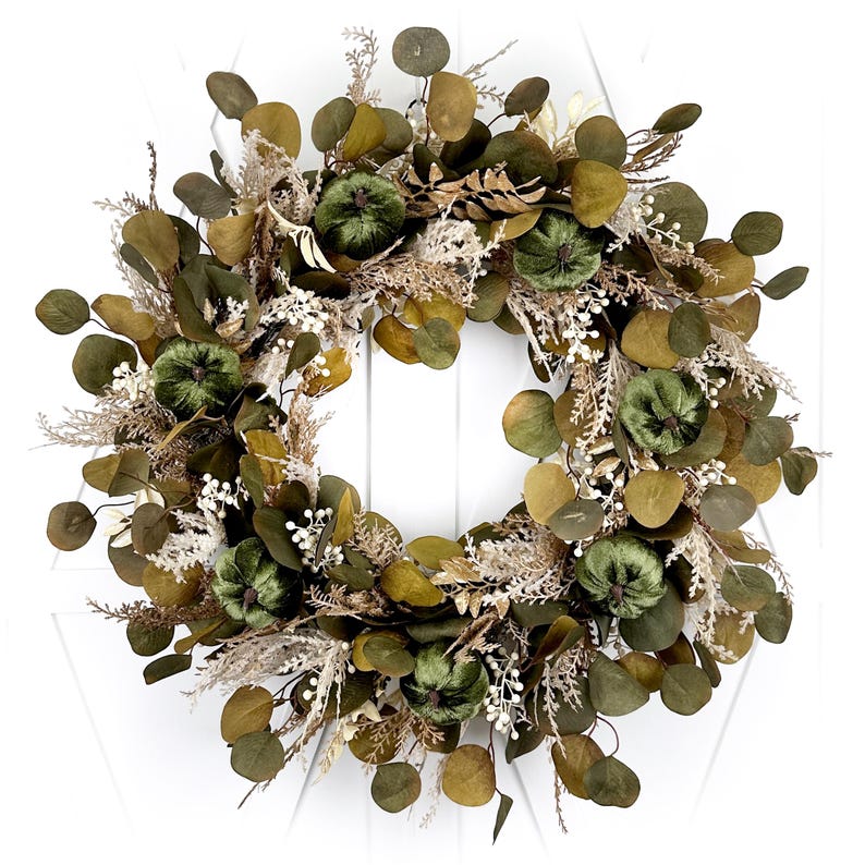 Neutral Boho Eucalyptus Fall Foliage Wreath for Front Door, Autumn ...