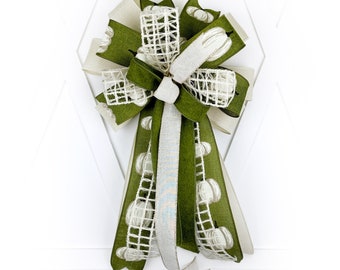 Neutral Fall Pumpkin Lantern Bow, Decorative Cream and Olive Green Wreath Bow, Primitive Autumn Bow for Front Door or Mailbox, Gift Bow