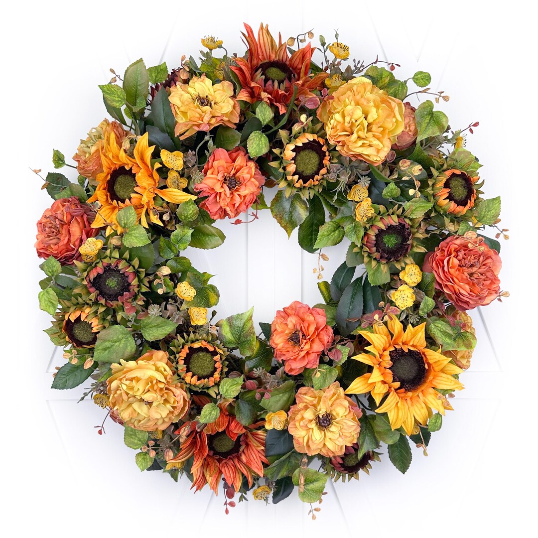 Rustic Fall Sunflower Wreath for Front Door, Autumn Farmhouse Floral ...
