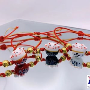 MANEKI NEKO Good  Lucky Cat Charm Bracelet For Money Lucky Prosperity &Happiness Adjustable Red/Black/White