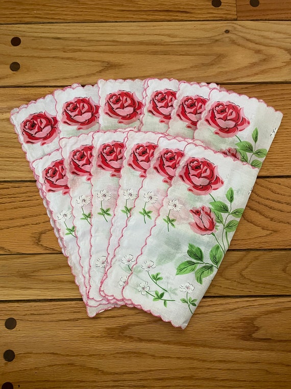 Lot of 12 Identical Handkerchiefs / Red / Pink / R