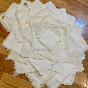 Lot of 10 Vintage White Ivory Handkerchiefs Beautiful Variety