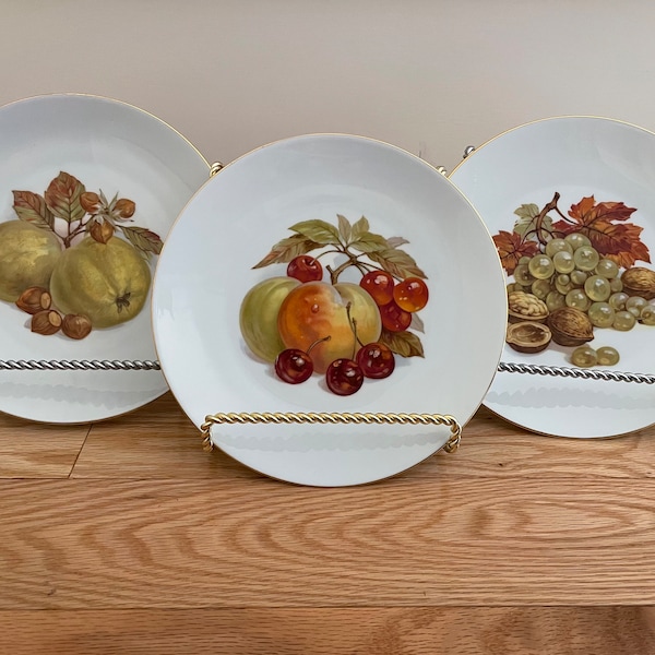 Vintage Set of 3 Fruit Nut Plates 100 Jahre Bareuther Waldsassen Bavaria Germany Gilded Porcelain Decor