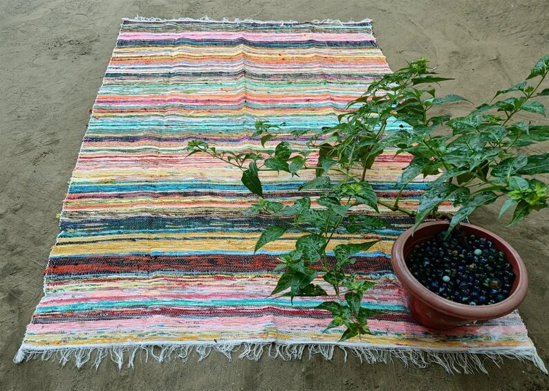 Home Decor Chindi Area Rag Rug, Bohemian Cotton Floor Décor Multicolor