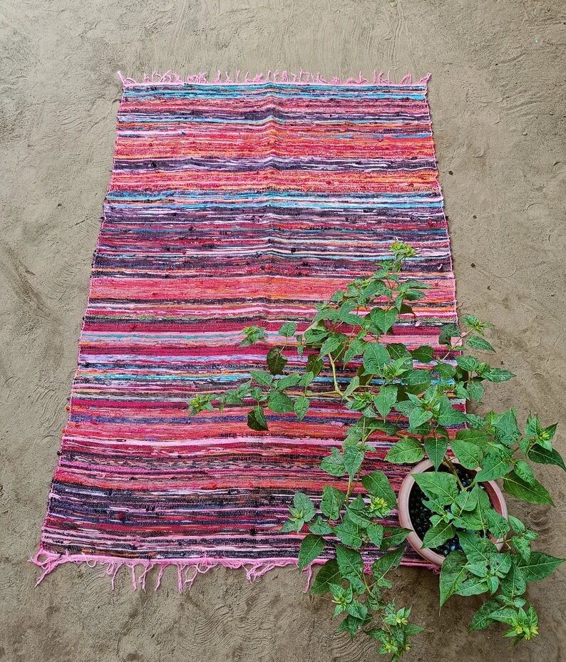 Home Decor Chindi Area Rag Rug, Bohemian Cotton Floor Décor Multicolor