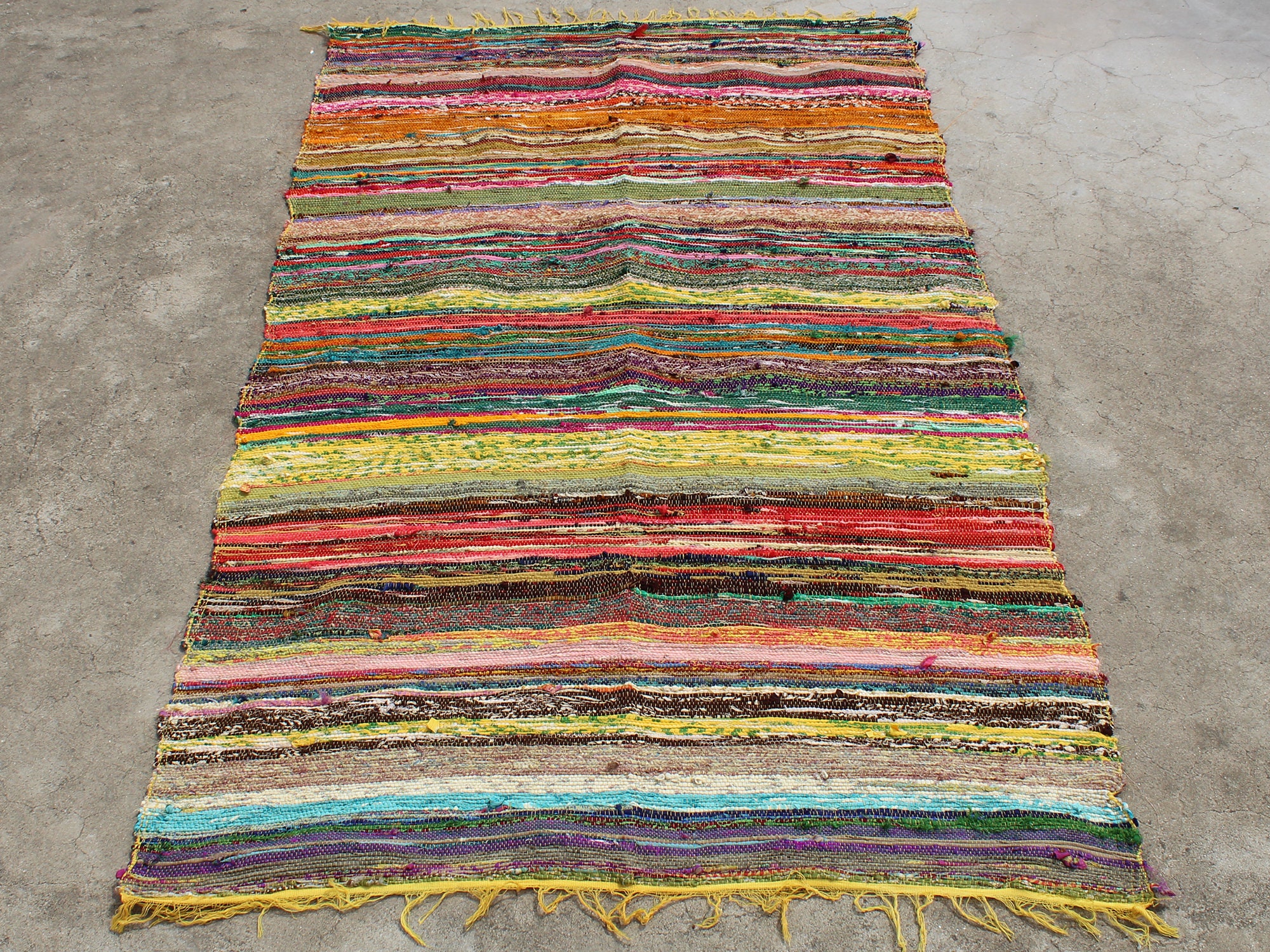 Large Indian Cotton Chindi Rug Area Rag Rug Bohemian Carpet Floor Décor