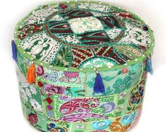 Pouf décoratif bohème vintage, housse de pouf pour chaise ottomane carrée en patchwork