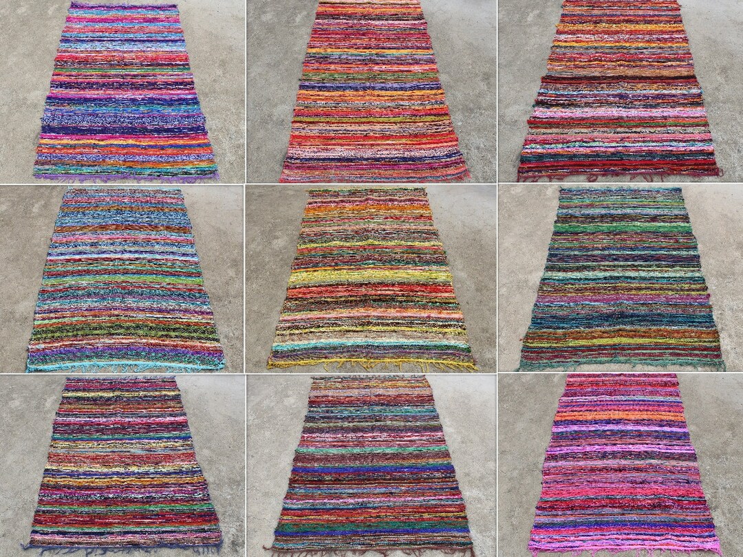 Large Indian Cotton Chindi Rug Area Rag Rug Bohemian Carpet Floor Décor