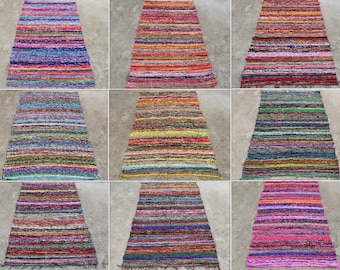 Grand tapis indien en coton chindi, chiffon, tapis bohème, décoration de sol en chiffon, tapis tissé en coton coloré, tapis de salon, jet de salle de bain
