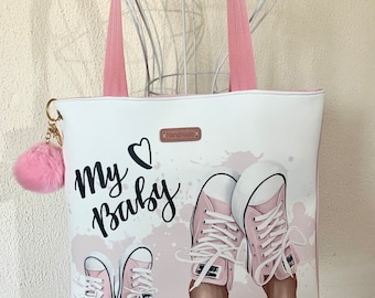 Large tote bag / mother and daughter design / handbag / gift idea for mom / for her / Mother's Day