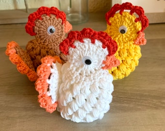 Poules / poulettes au crochet / couvre coquetiers / décoration rustique / couvre œufs / décoration de Pâques