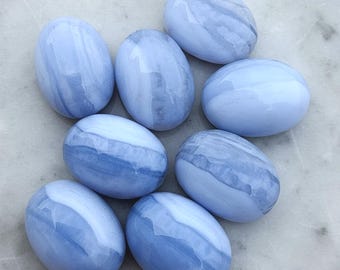 Natural Blue Lace Agate Cabochon Oval | loose Gemstone Flat Back Calibrated for Jewelry Making