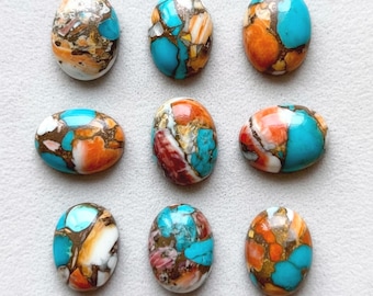 Natural Spiny Oyster Copper Turquoise Oval Cabochon | Semiprecious Gemstone for Jewelry Making