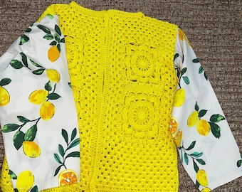 Cardigan carré grand-mère au crochet | Motif de fleurs de citronnier (Modèle PDF)