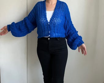 Crochet Mohair Cardigan Pattern | Puffy Sleeves, XS-XXL (PDF Pattern)