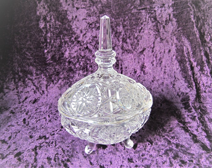 Vintage Crystal Glass Lid Box 4 Feet Oval 13 X 9 Cm Etsy