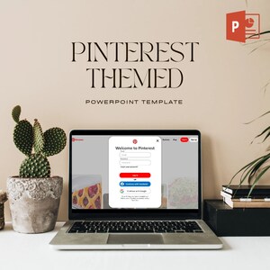 May include: A laptop computer with a white background and a Pinterest login screen. The screen displays the text "Welcome to Pinterest" and has fields for email, password, and a "Log In" button. The screen also has options to log in with Facebook or Google.