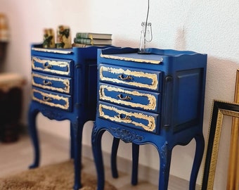 Paire de chevets couleur bleu royal table de nuit