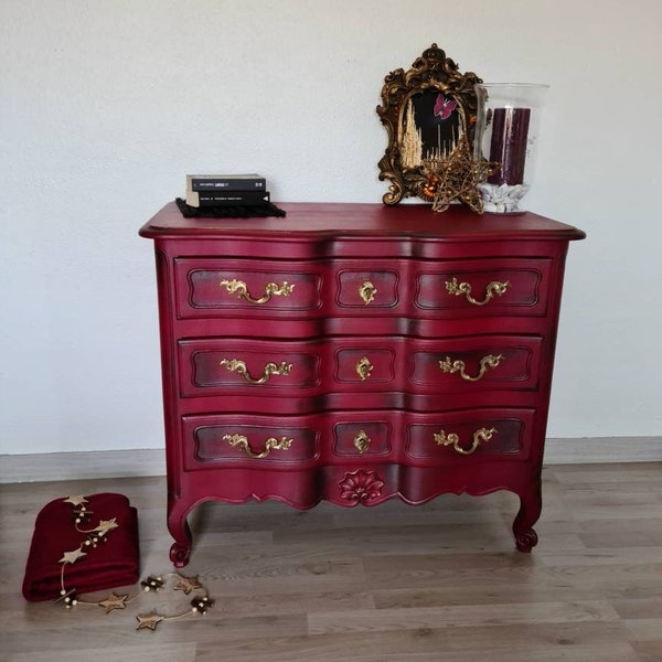 Commode 3 tiroirs bordeaux meuble de rangement