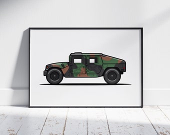 Impression de SUV militaire camouflage, impression de voiture, impression de voiture, camion militaire, art mural transport, affiche de voiture verte, cadeau de fête des pères
