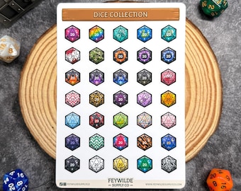 Collection of D20 Dice Sticker Sheet | Dungeons & Dragons, Journal Stickers