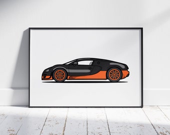 Bugatti Veyron Super Sport Hypercar Print, Minimalist Wall Art, Vehicle Print, Kids Room Decor, Transportation Wall Art, Car Guy Gift