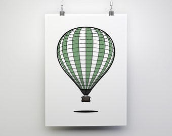 Minty Green Hot Air Balloon - PRINTABLE Art | Print at Home Poster, Aviation Print, Boy Nursery, Kids Bedroom, Home Decor, Transport Art