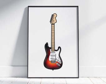 Sunburst Fender Stratocaster, Guitarist Gifts, Music Room Decor, Studio Wall Art, Bedroom Posters, Present For Musician
