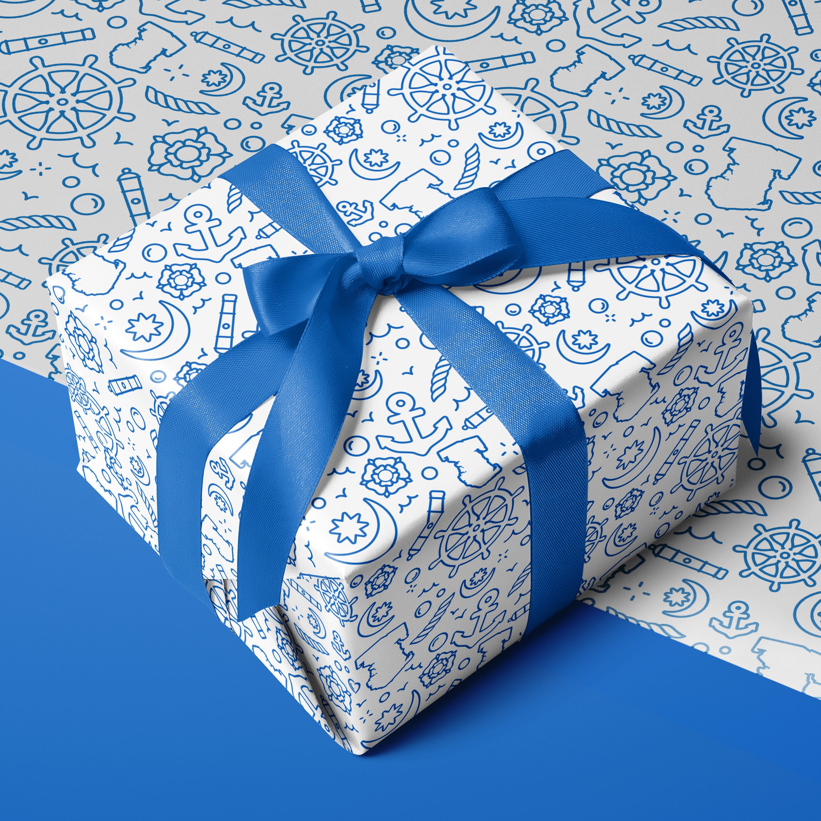 Santa Wrapping Paper Christmas Bundle w/ Ribbon & Gift Tags, Blue Christmas  Wrapping Paper Set- w/ 27 x 39 Folded Christmas Gift Wrap Sheets (3) 