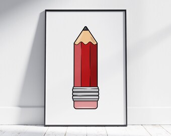 Red Pencil Print, Minimalist Poster, Art Room Posters, Office Wall Art, Home Office Decor, Present for Teachers, Workplace Posters