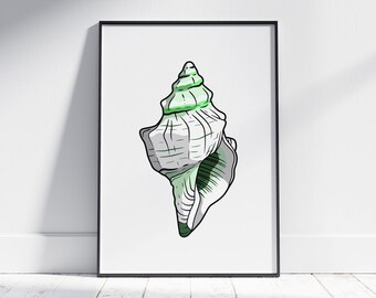 Green Tulip Seashell Print, Beach Print, Beach & Coastal, Summer Poster, Bathroom Decor, Nursery Wall Art, Seaside Wall Art