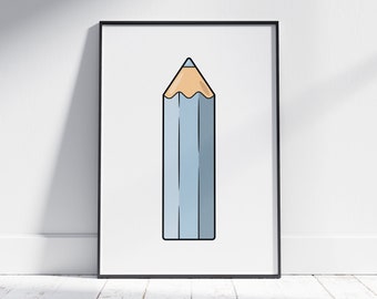 Pale Blue Coloured Pencil Print, Art Supplies Poster, Home Office Wall Art, Artist Gift, Kids Room Art, Minimalist Decor, Print at Home