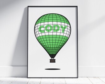 Personalised Hot Air Balloon Print, Custom Kid's Poster, Flight Poster, Kid's Room Wall Art, Transportation Art, Custom Nursery Art