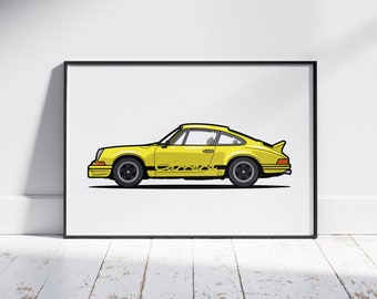 Yellow Porsche 911 Carrera Print, Classic Car Poster, Automobile Art, Car Print, Boy Nursery, Kids Bedroom, Vehicle Wall Art, Car Art