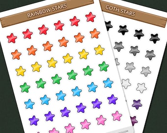 Rainbow & Goth Stars Sticker Sheet: Planner, Journal, Scrapbooking