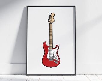 Red Fender Stratocaster, Guitarist Gifts, Music Room Decor, Studio Wall Art, Bedroom Posters, Present For Musician